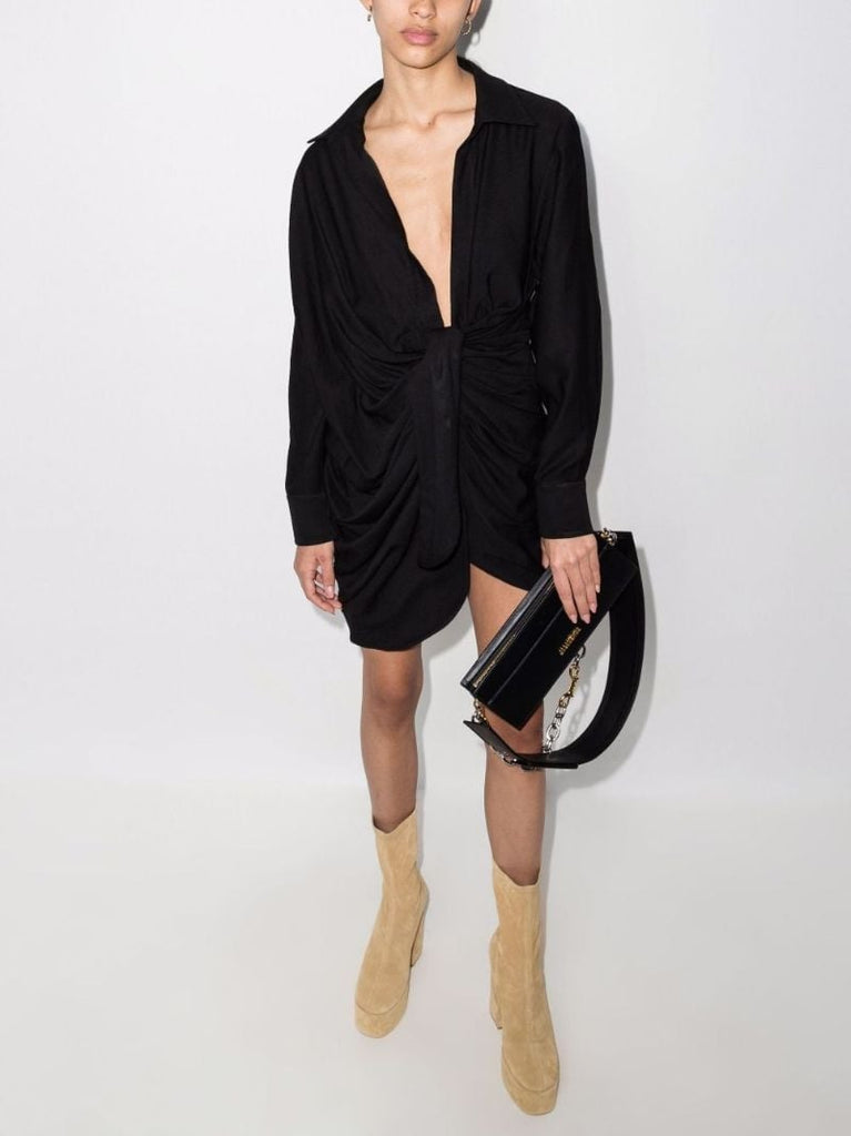 Black La Robe Bahia Draped Mini Dress