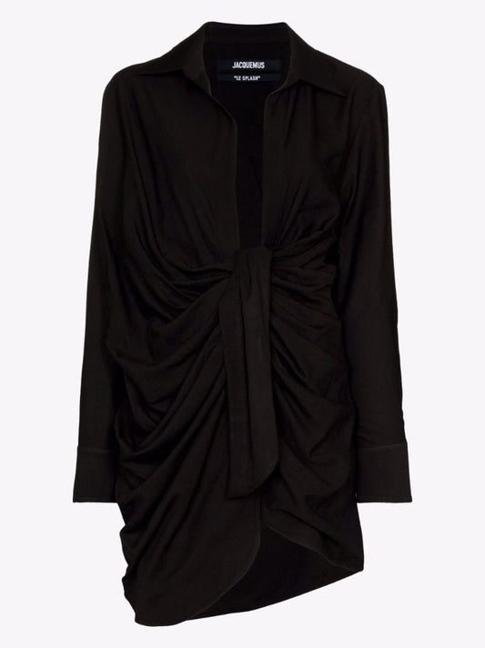 Black La Robe Bahia Draped Mini Dress