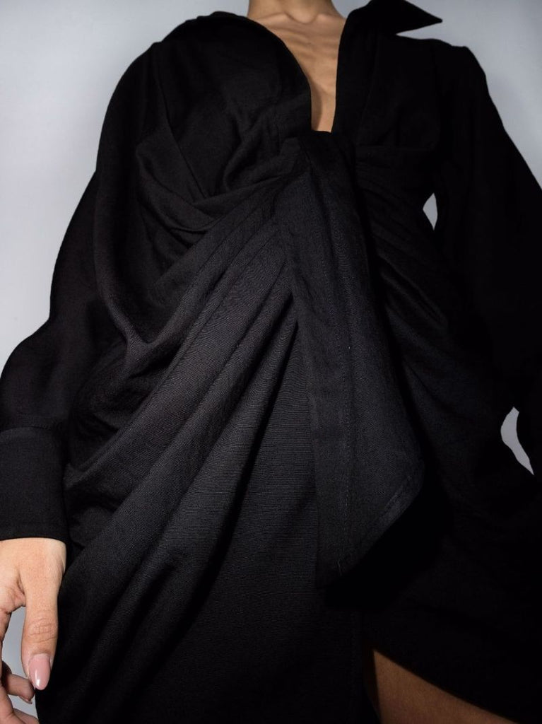 Black La Robe Bahia Draped Mini Dress