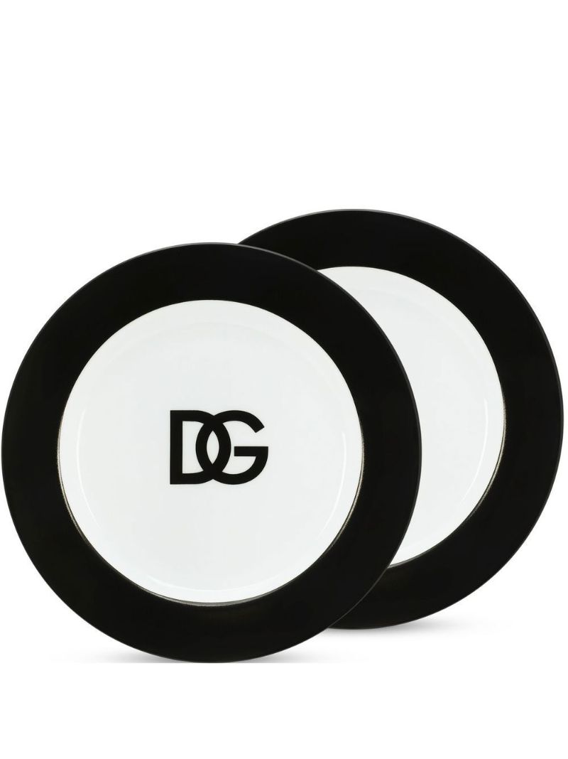 White Dg Logo Print Bread Plates