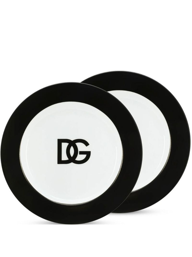 White Dg Logo Print Bread Plates