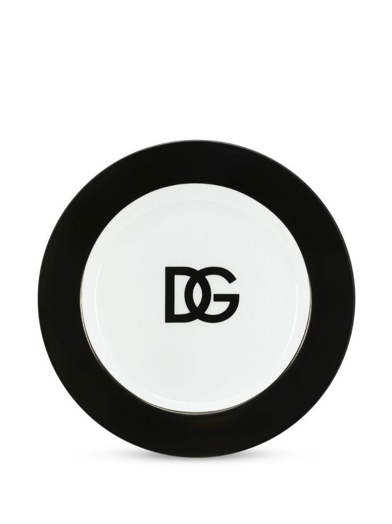 White Dg Logo Print Bread Plates