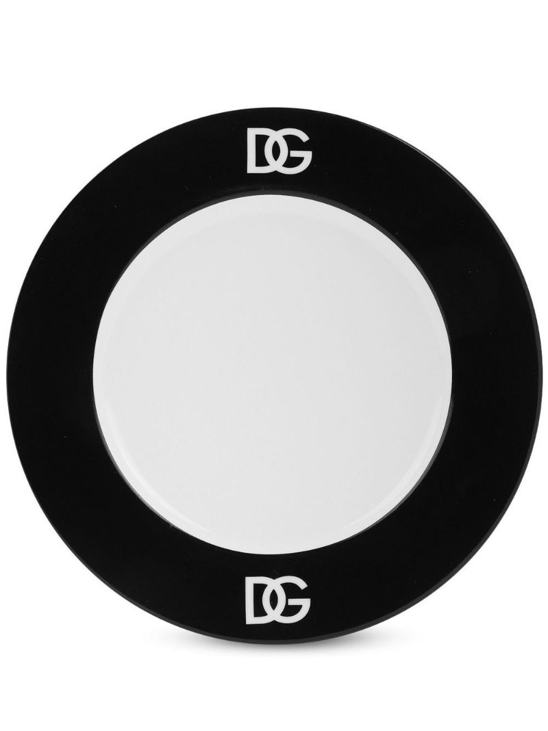 White Dg Logo Porcelain Dessert Plate Set