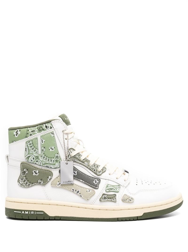 White and Green Skel Top Hi Bandana Leather Sneakers