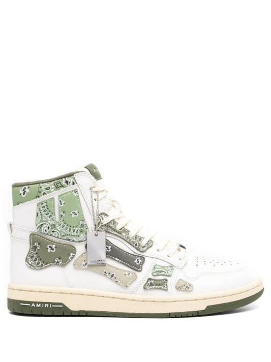 White and Green Skel Top Hi Bandana Leather Sneakers