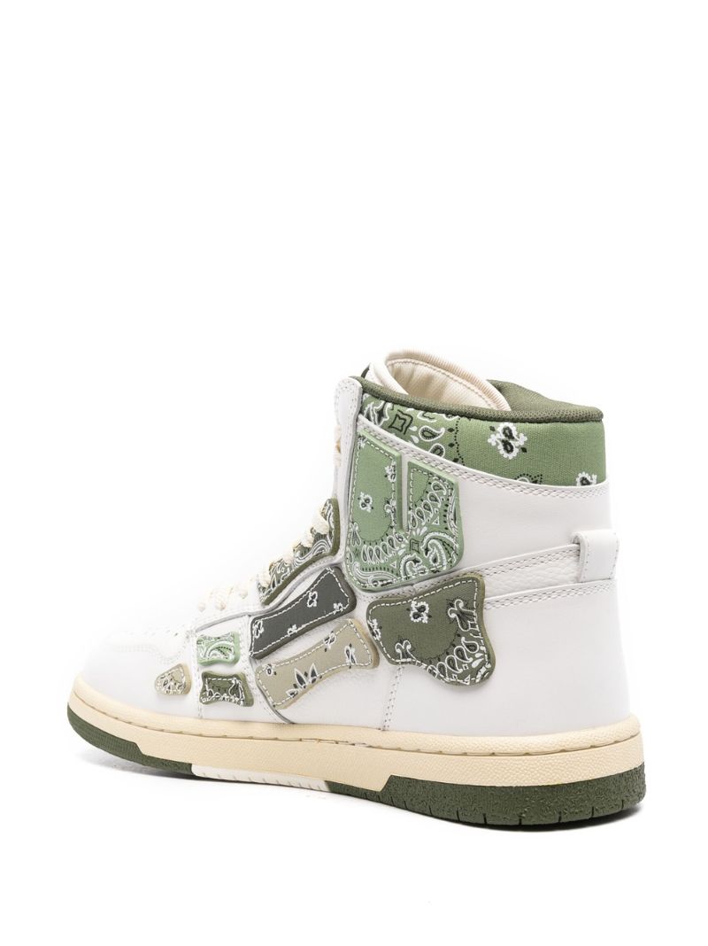 White and Green Skel Top Hi Bandana Leather Sneakers