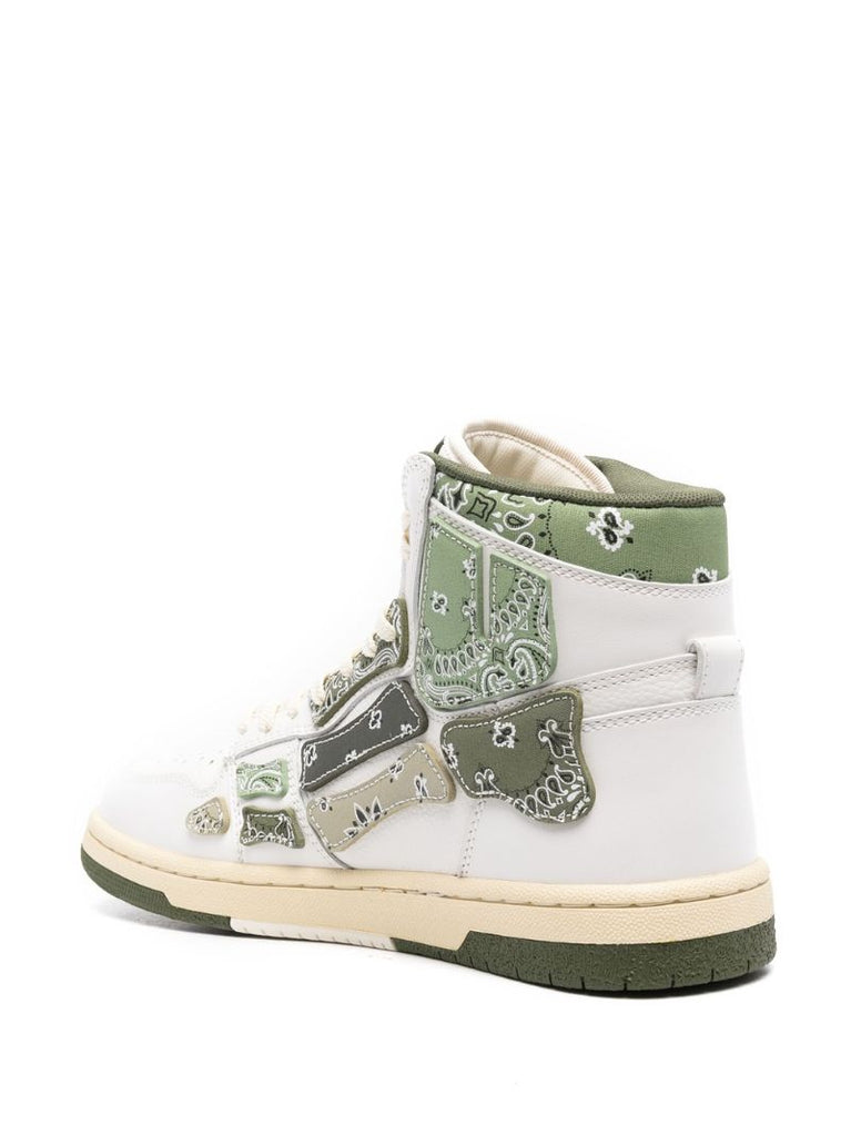 White and Green Skel Top Hi Bandana Leather Sneakers