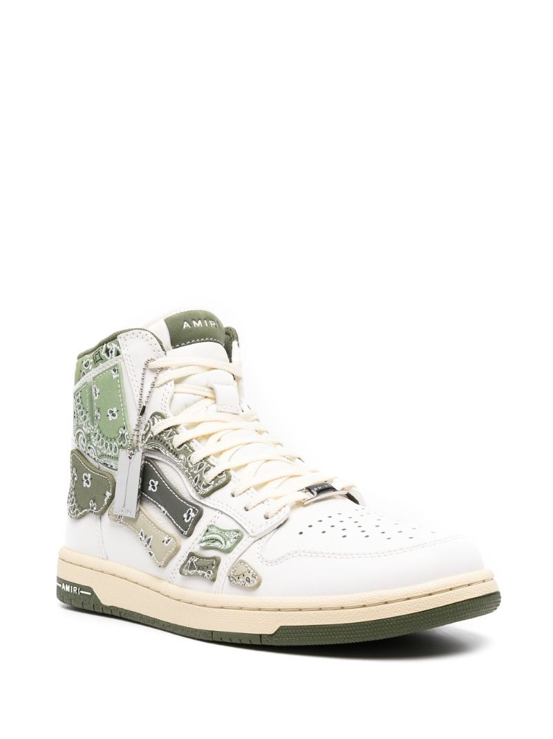 White and Green Skel Top Hi Bandana Leather Sneakers