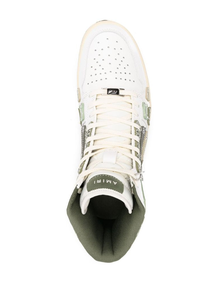 White and Green Skel Top Hi Bandana Leather Sneakers