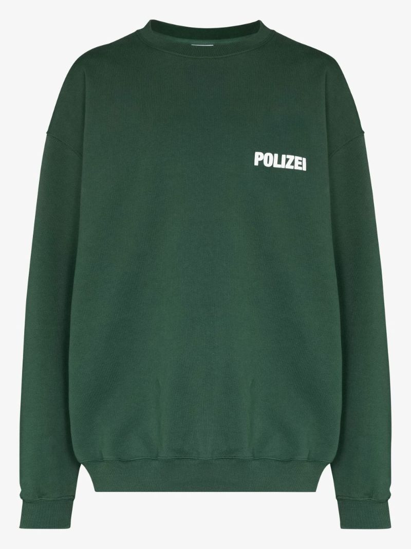 Green Polizei Printed Cotton Sweatshirt
