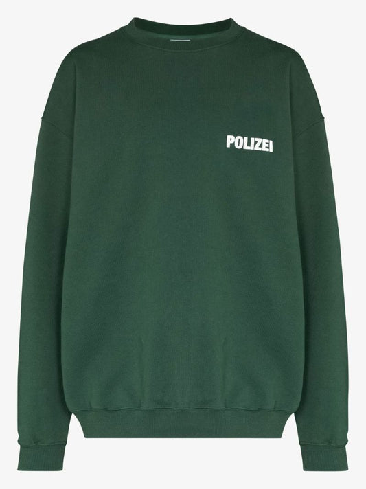 Green Polizei Printed Cotton Sweatshirt
