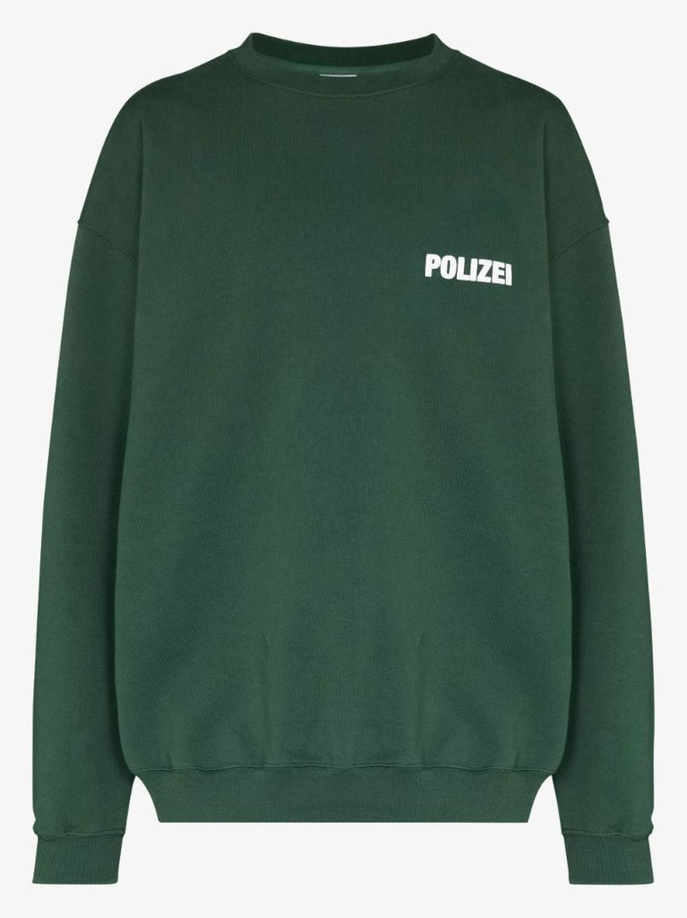 Green Polizei Printed Cotton Sweatshirt