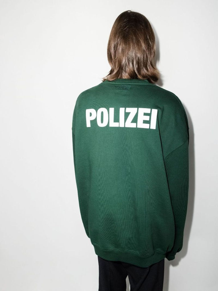 Green Polizei Printed Cotton Sweatshirt