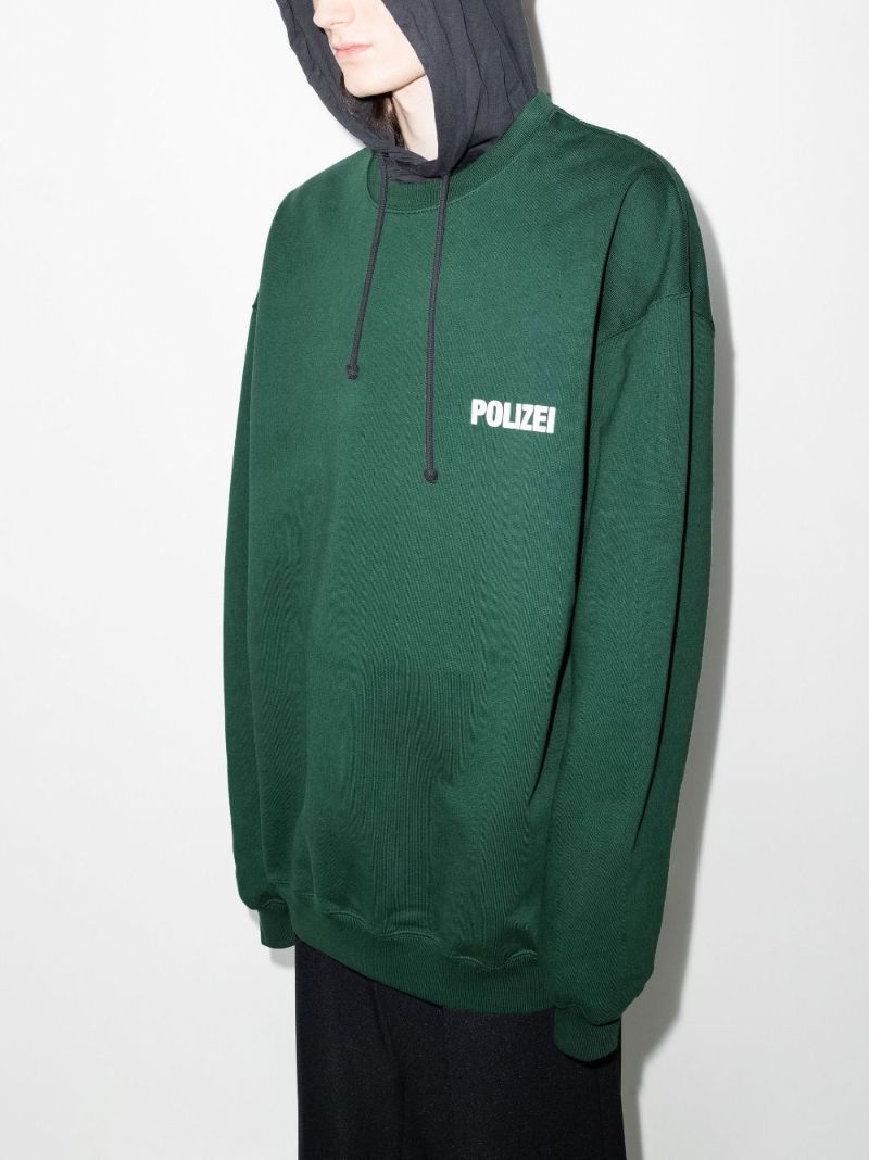 Green Polizei Printed Cotton Sweatshirt