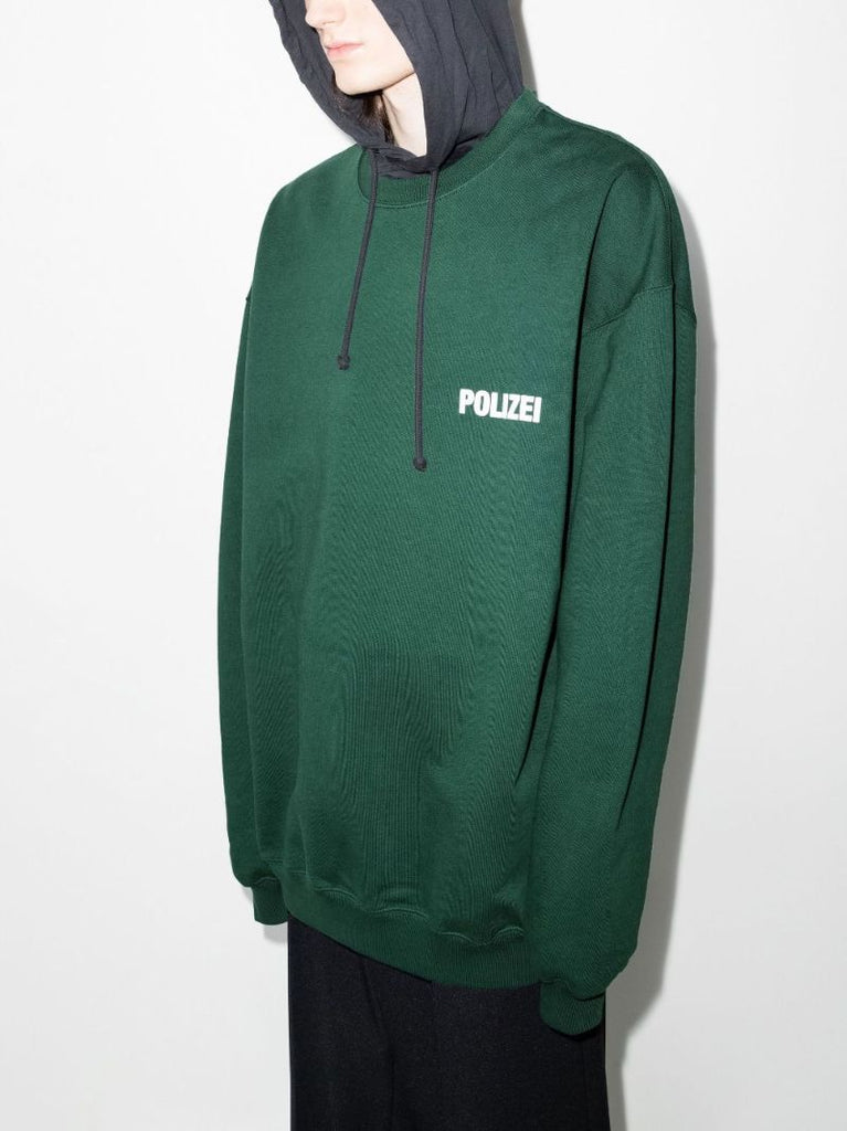 Green Polizei Printed Cotton Sweatshirt