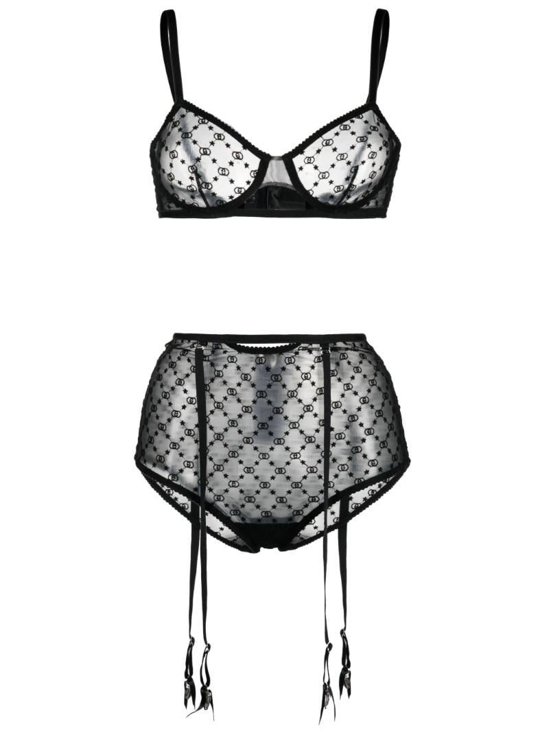Black Gg Star Tulle Lingerie Set