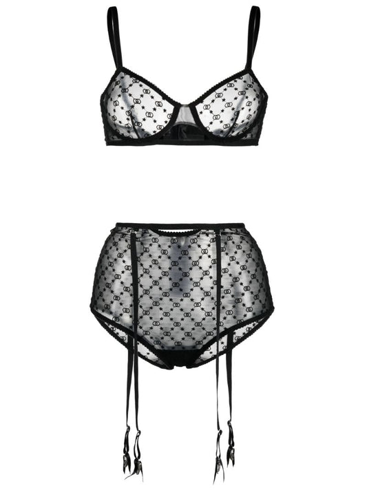 Black Gg Star Tulle Lingerie Set