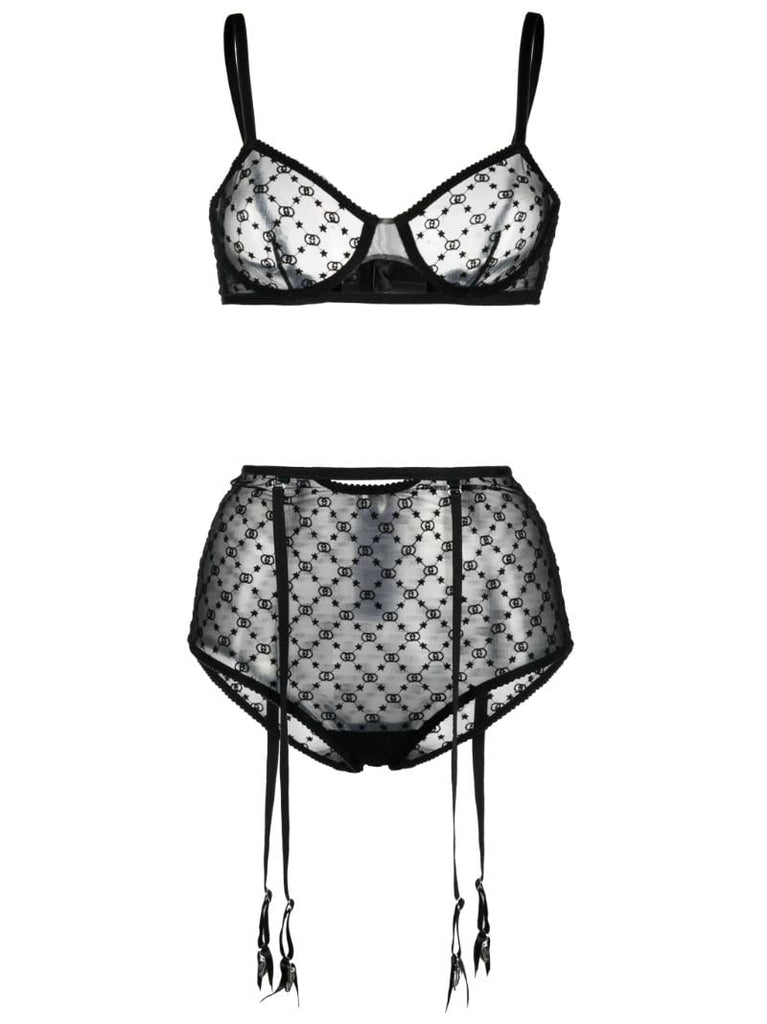 Black Gg Star Tulle Lingerie Set