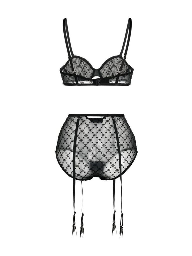 Black Gg Star Tulle Lingerie Set