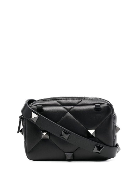 Black Roman Stud Leather Shoulder Bag