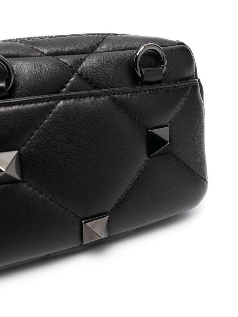 Black Roman Stud Leather Shoulder Bag