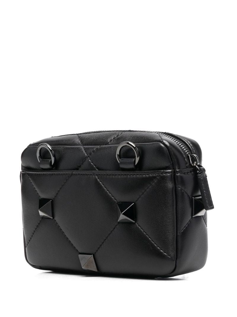 Black Roman Stud Leather Shoulder Bag