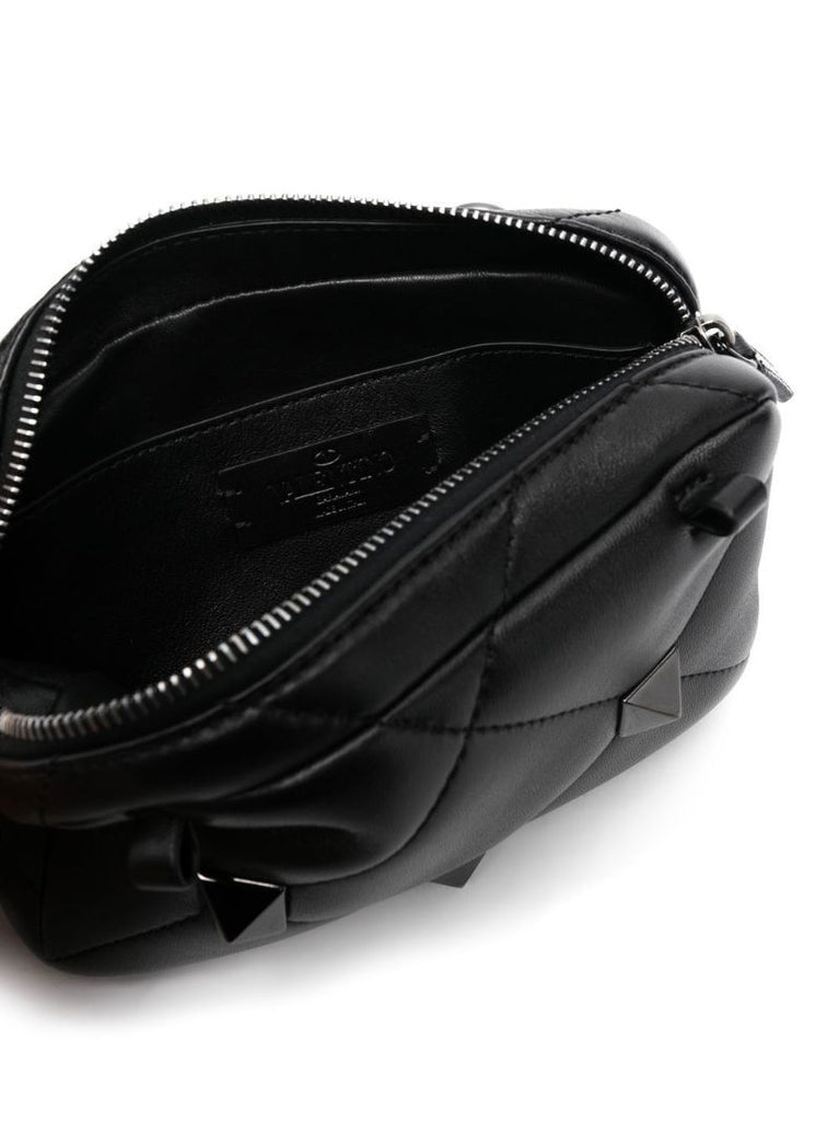 Black Roman Stud Leather Shoulder Bag