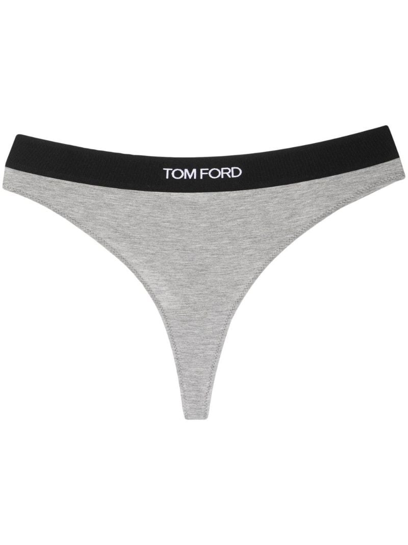 Grey Logo Waistband Thong