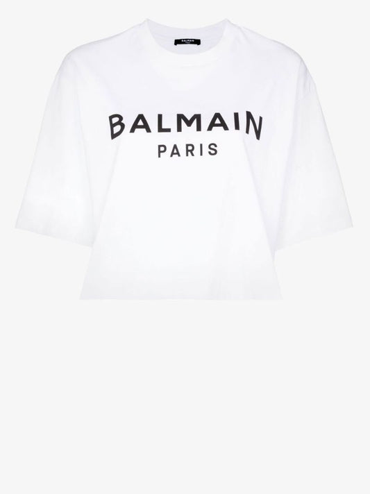 White Cropped Logo Cotton T-shirt