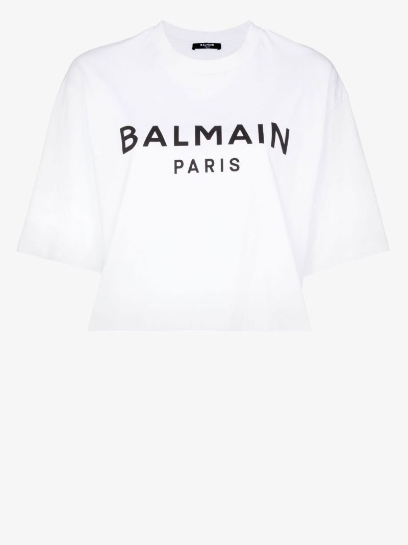 White Cropped Logo Cotton T-shirt
