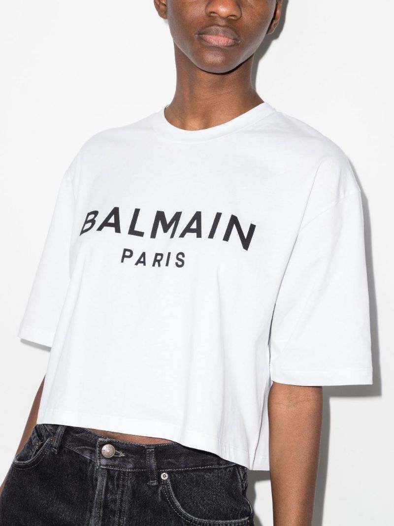 White Cropped Logo Cotton T-shirt