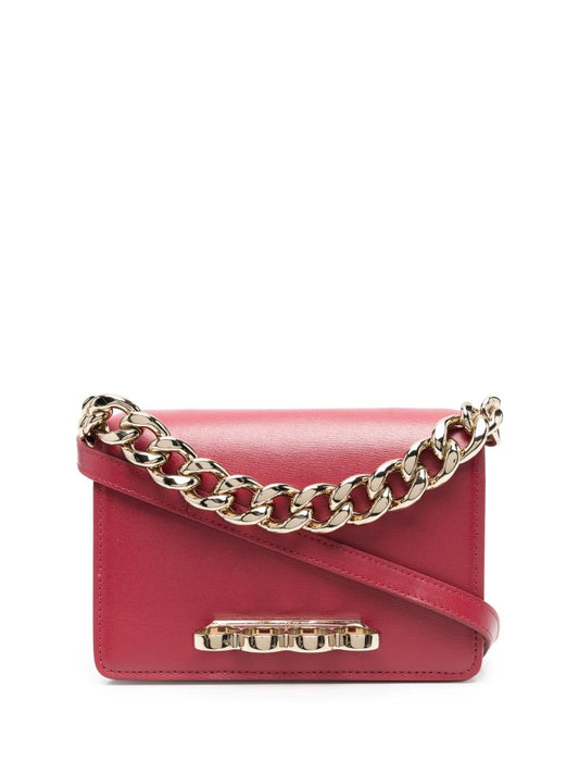 Red Four Ring Chain Mini Leather Shoulder Bag