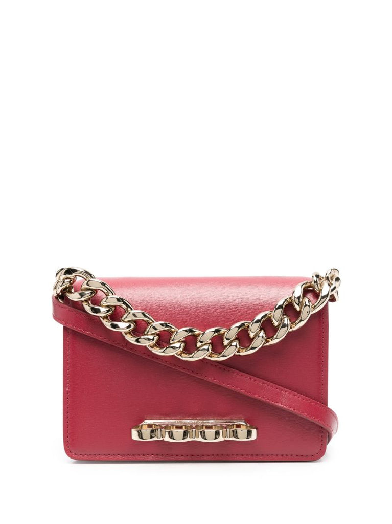 Red Four Ring Chain Mini Leather Shoulder Bag