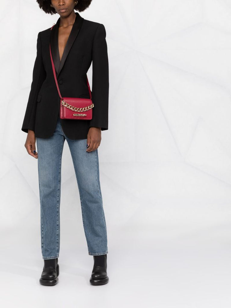 Red Four Ring Chain Mini Leather Shoulder Bag