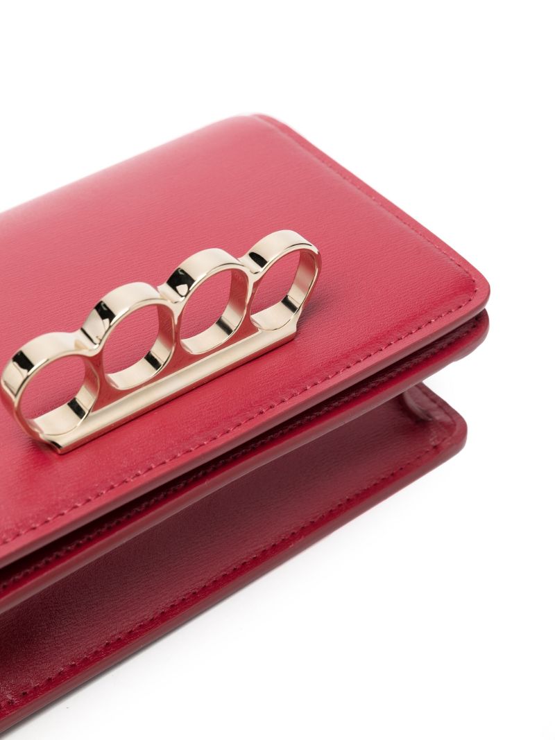 Red Four Ring Chain Mini Leather Shoulder Bag