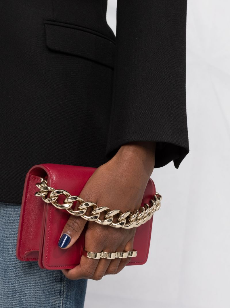 Red Four Ring Chain Mini Leather Shoulder Bag