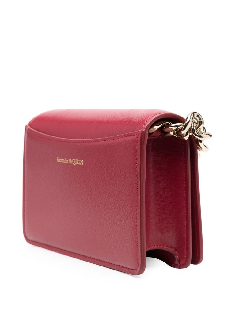 Red Four Ring Chain Mini Leather Shoulder Bag