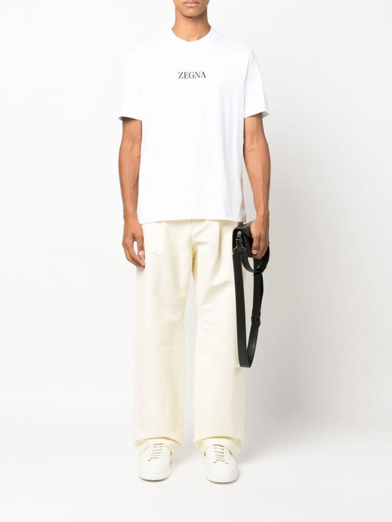 White Logo Print Cotton T-shirt
