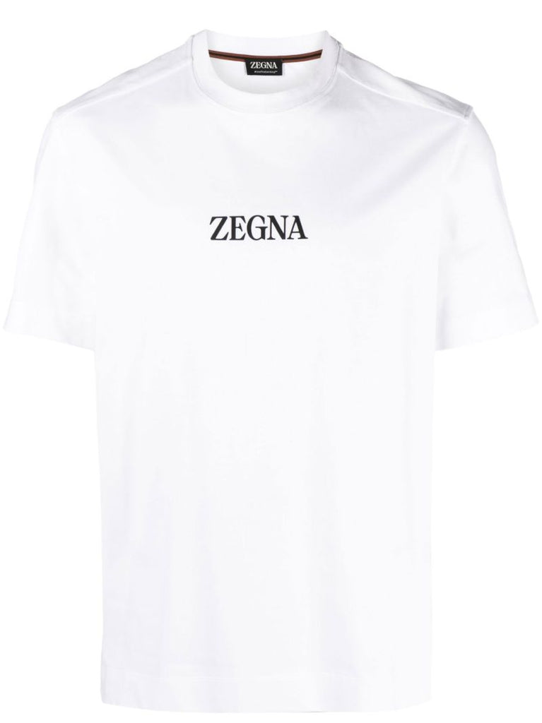 White Logo Print Cotton T-shirt