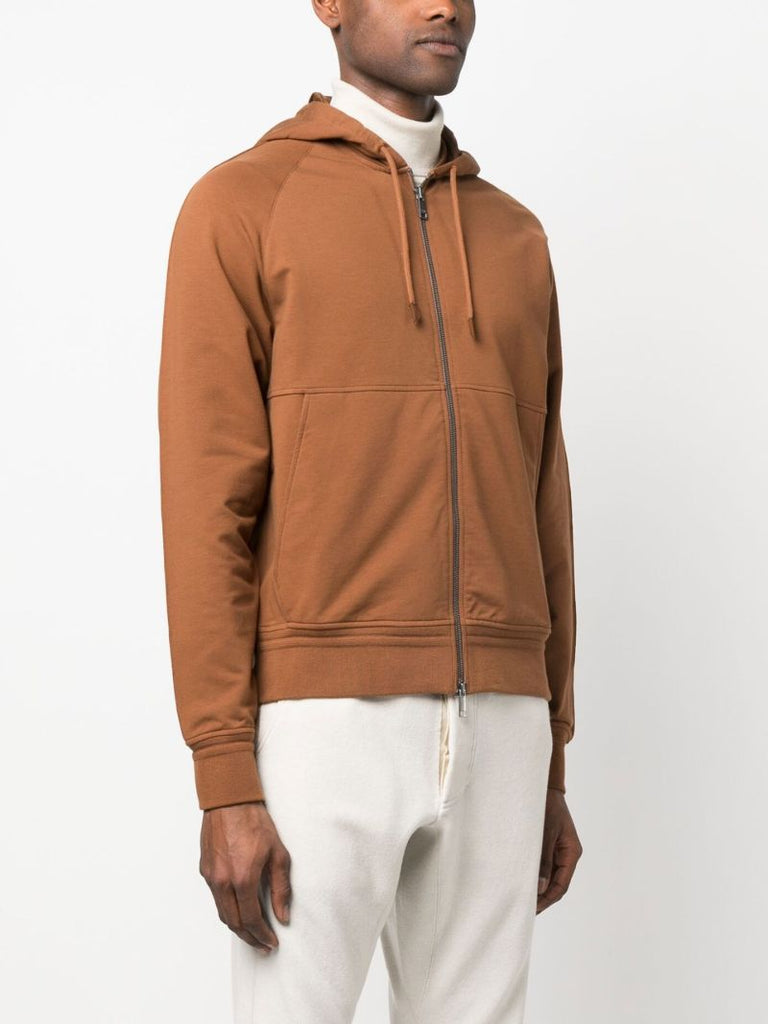 Brown Zipped Cotton Hoodie