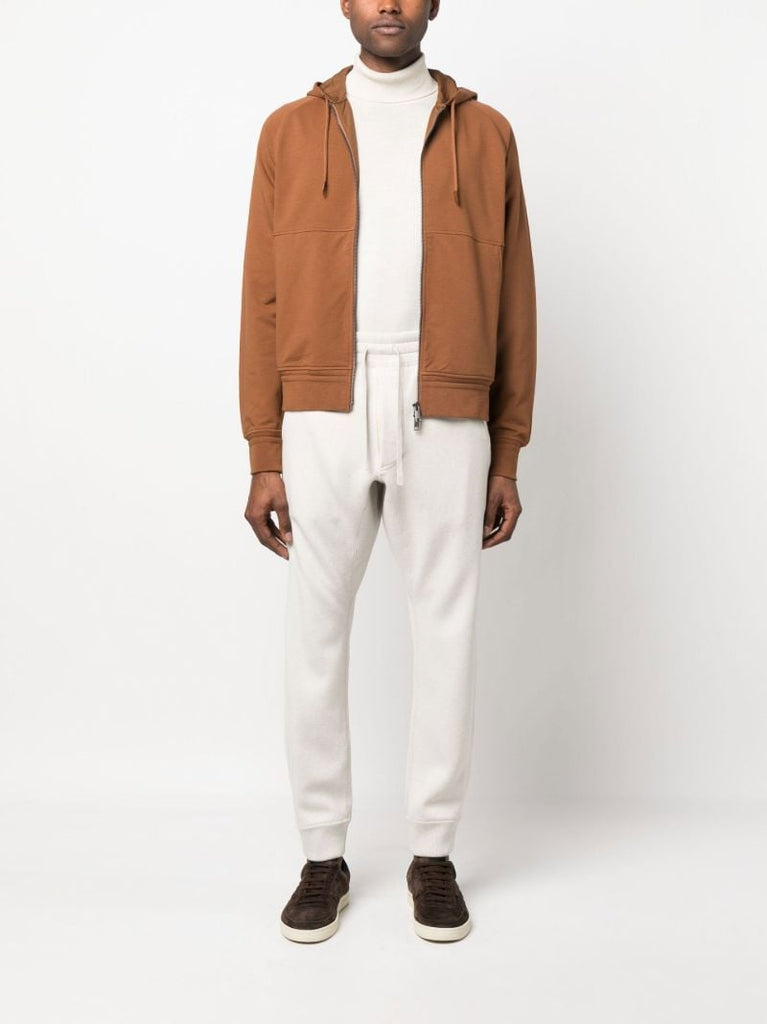 Brown Zipped Cotton Hoodie