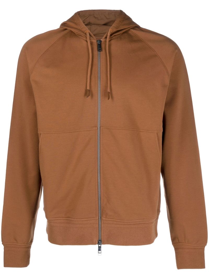 Brown Zipped Cotton Hoodie