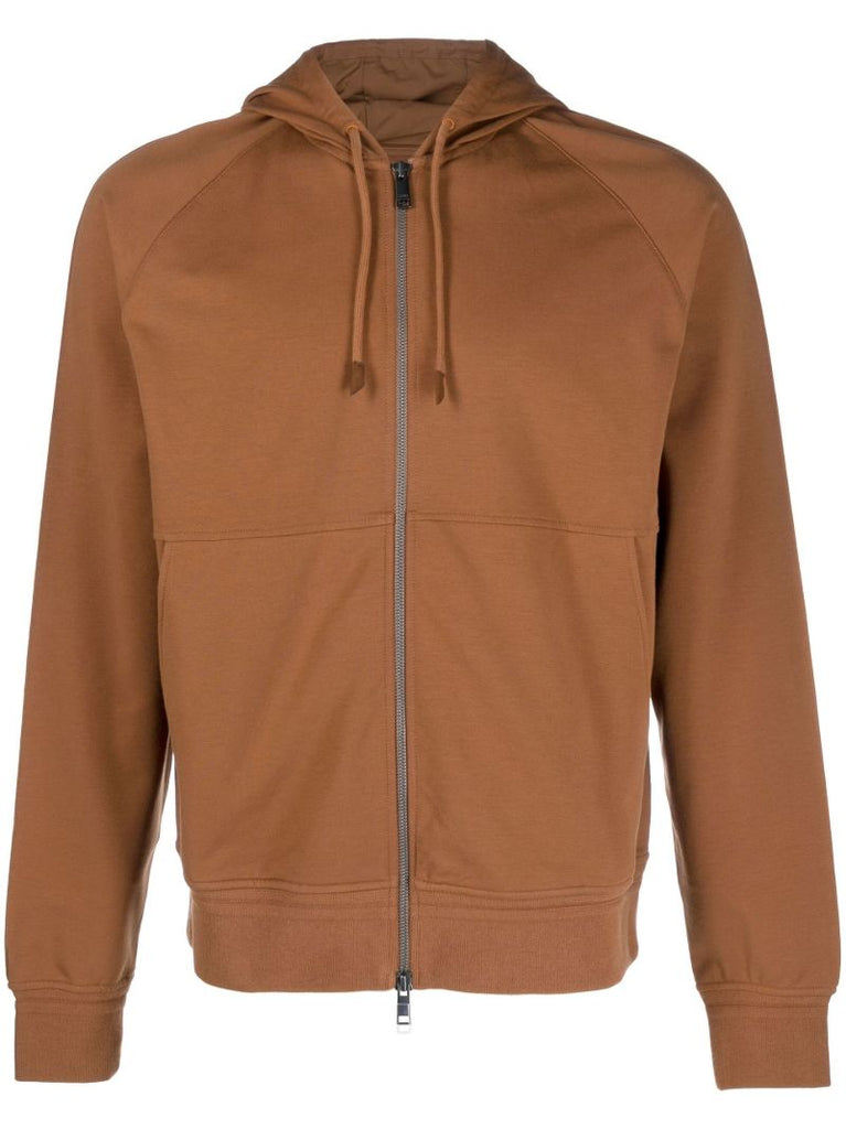 Brown Zipped Cotton Hoodie
