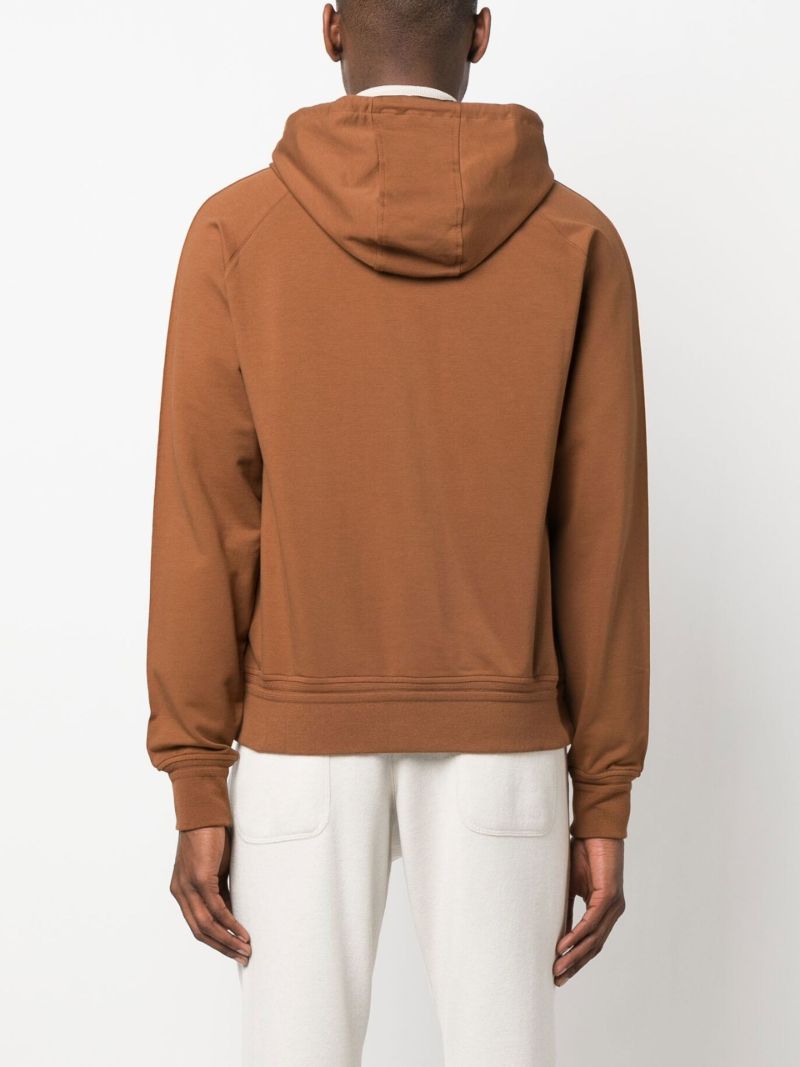 Brown Zipped Cotton Hoodie