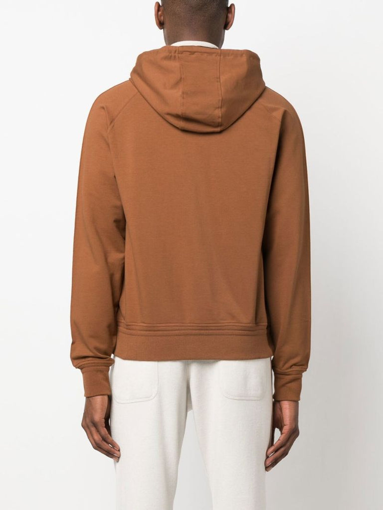 Brown Zipped Cotton Hoodie