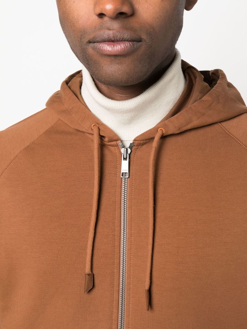 Brown Zipped Cotton Hoodie