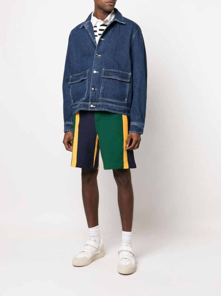 Blue Striped Fleece Track Shorts