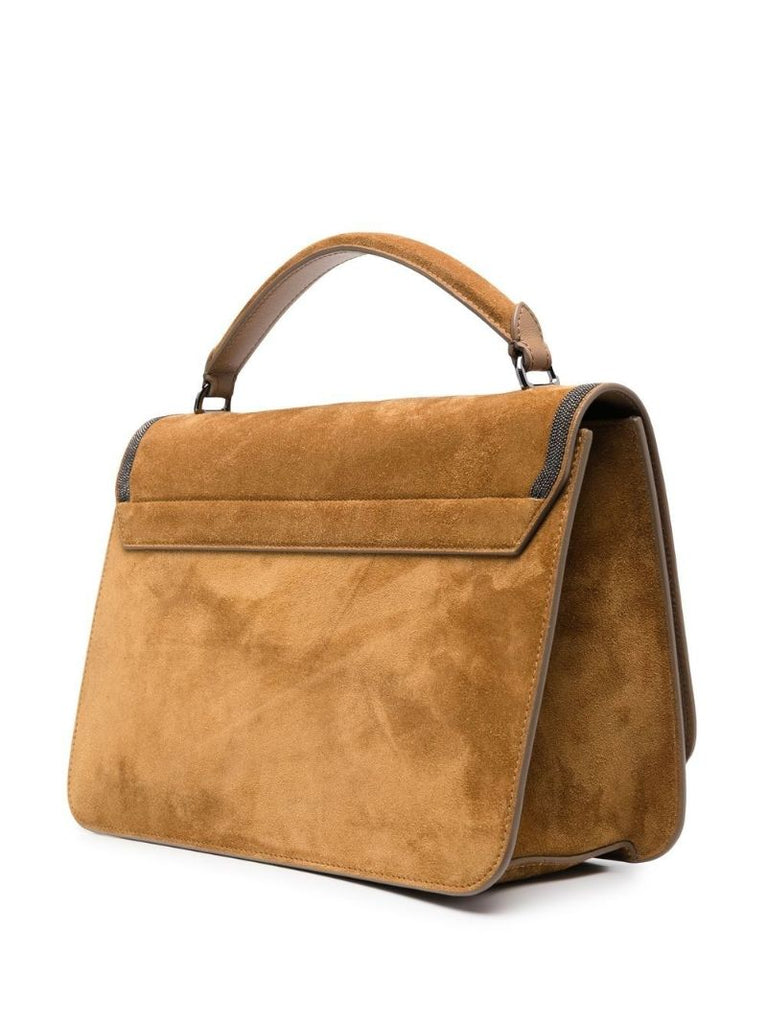 Brown Embellished Suede Tote Bag