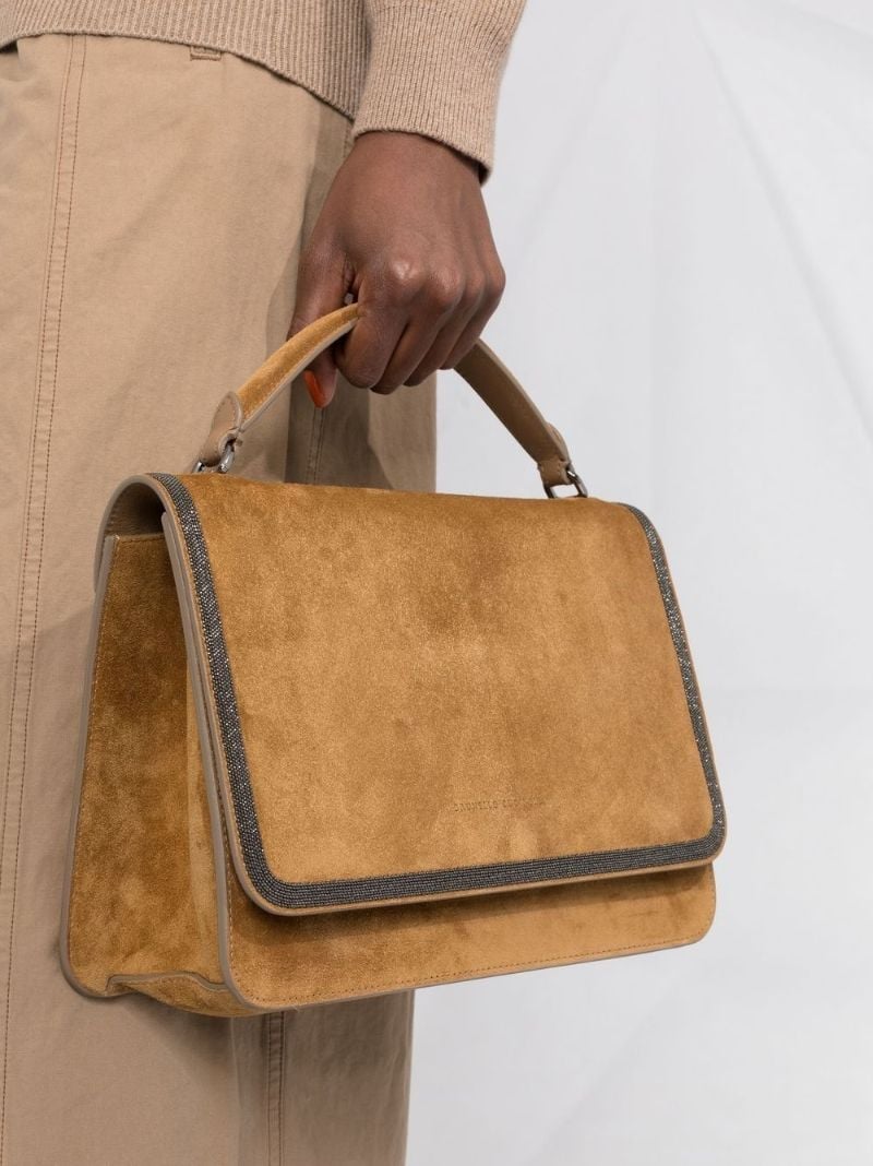 Brown Embellished Suede Tote Bag