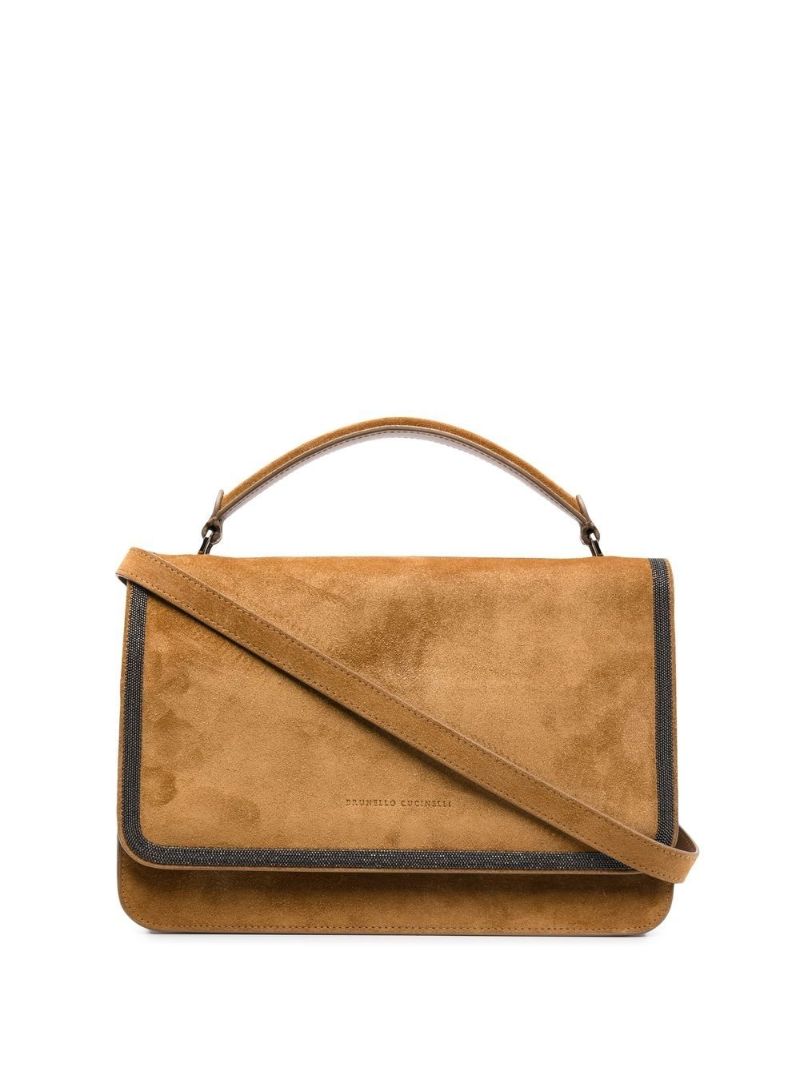 Brown Embellished Suede Tote Bag